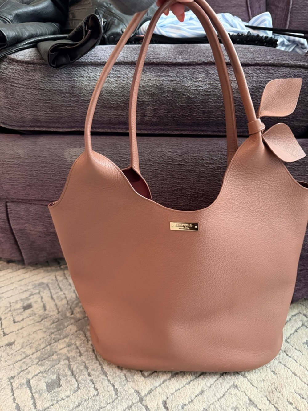 Kate Spade Rose Taupe Pebbled Leather Tote with Bow Accent